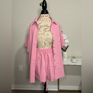 DO NOT BUY. “SOLD” 
Pink Button-Up Shirt and Shorts Set